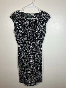Lauren Ralph Lauren Damen V-Ausschnitt Kleid Gr. 4 gepunktet schwarz-weiß Stretch  - Bild 1 von 3