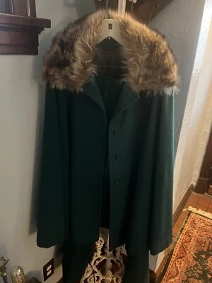 Vintage Wool Green Fur Collar Cape Pants Sets Devon Hall - Image 1 of 4
