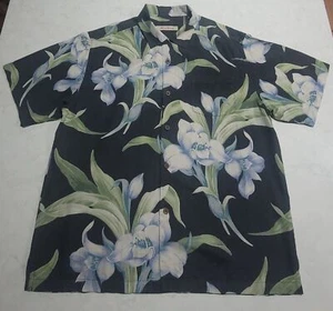 TOMMY BAHAMA Hibiscus 100% SETA antracite blu verde hawaiano CAMP tropicale nuovo senza etichette - Foto 1 di 11