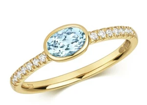 Real Aguamarina y Diamante Anillo Sólido Amarillo Oro Oval Solitario Tamaño J - - Imagen 1 de 4
