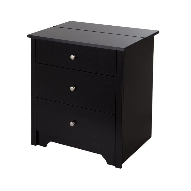 South Shore VITO Nightstand With Charging Station and Drawers Pure Black