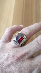 Red Ruby Stone 925 Sterling Silver Ring Gold Plating Handmade Men's Jewelry Ring - Picture 1 of 3