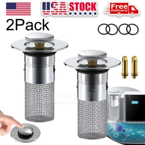 2X Bathroom Sink Stopper Hair Catcher Pop-Up Drain Filter Wash Basin Core Bounce - Picture 1 of 8