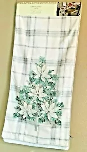 CYNTHIA ROWLEY TABLE RUNNER (1) POINSETTIAS GREEN GRAY PLAID 16 X 72 NWT - Picture 1 of 3