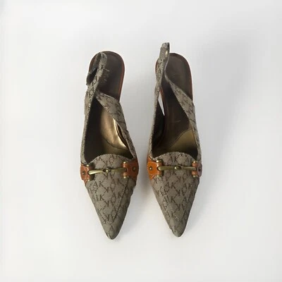 Anna Klein Tan Monogram Slingback Heels Shoes - 8.5M - Image 1 of 4