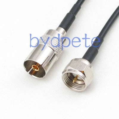 TV female to F male plug type 8 inch RG174 Cable IEC DVB-T Antenna PAL Coax 20cm - Image 1 of 2