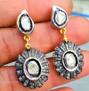 Polki Diamond Teardrop Ohrringe, 925 Silber Slice Diamond Weihnachtsgeschenk Ohrring - Bild 1 von 7