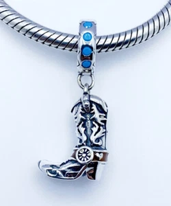 Ciondolo pendente stivale cowboy western vero argento sterling 925 π - Foto 1 di 9
