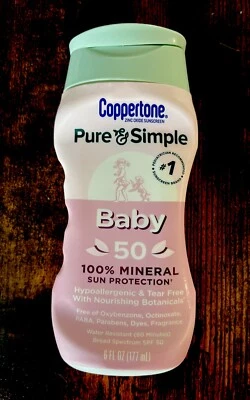 COPPERTONE puro y simple ¡clasificado #1! Protector solar BABY FPS 50 protección mineral 6 oz Foto 1 de 4