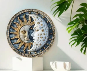Vintage Sun and Moon Wooden Sign Flat Wall Decor for Home Office Bar Kitchen - Picture 1 of 4