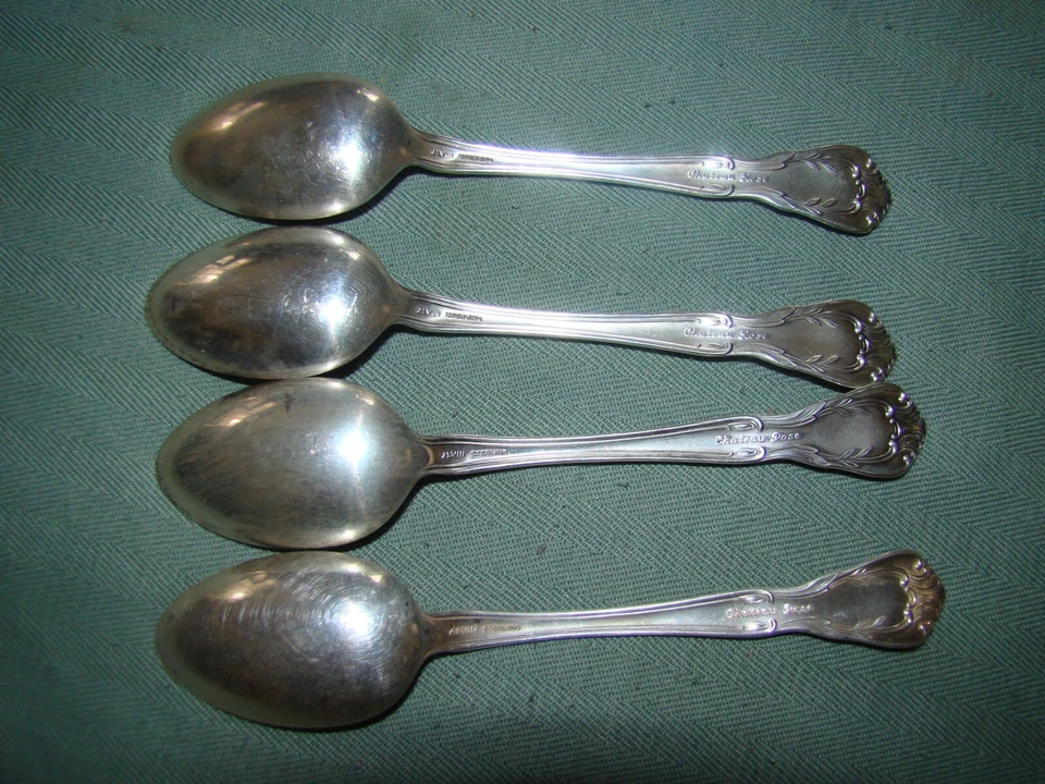 LOTE DE 4 CUCHARADITAS ALVIN CHATEAU ROSA PLATA ESTERLINA SIN MONOGRAMA Foto 1 de 4