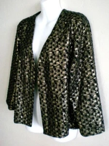 Chico's Travelers Collection 2 Glenda Jacket Black Gold Texture Open Front NEW - Picture 1 of 10
