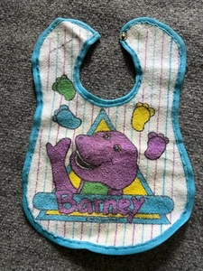 Vintage 1993 Barney The Dinosaur Playskool Baby Bib Snap Closure Cloth Blue - Picture 1 of 3
