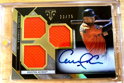 2016 TRIPLE THREADS - CARLOS CORREA AUTO TRIPLE RELIC - #23/75 - AWESOME CARD - Image 1 of 2