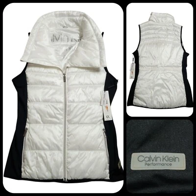 Chaleco acolchado activo Calvin Klein Performance para mujer pequeño blanco NUEVO Foto 1 de 4