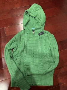 Gap Kids Girls' Green Knit Zip-Up Sweater with Hood and Pockets - Picture 1 of 1
