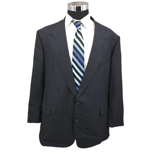 Vtg 80s Tom James 2 Piece Suit Mens 48R Black Pinstripe Wool Pants 44x27 USA - Picture 1 of 18