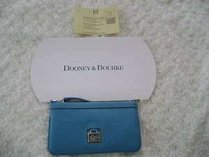 Dooney Bourke BLAU KIESELBLAU LEDER SCHMAL REISSVERSCHLUSS OBEN ARMBAND GELDBÖRSE NEU MIT ETIKETT Reg Karte - Bild 1 von 6