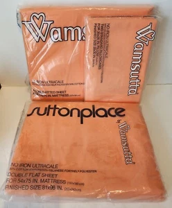 Vintage Wamsutta Percale Sheet Set Coral Peach Double Size New - Picture 1 of 11