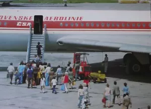 1980's CSA Czech Airlines Ilyushin IL-62 Boarding Passengers Postcard New Unused - Picture 1 of 2