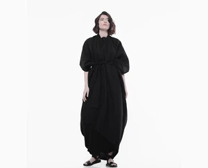 Linen Kimono Caftan Avant Garde Linen Poncho Asymmetrical Kimono Cocoon Dress - Picture 1 of 65