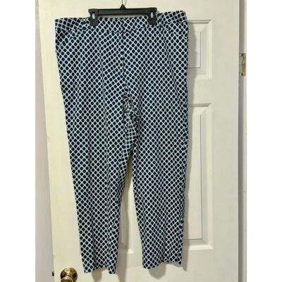 Pantalones informales Valerie Stevens azul marino y blanco con estampado geométrico Foto 1 de 3