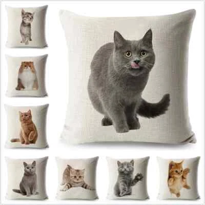 Cute Cat Pillowcase Decorative Pet Animal Printed Pillow Case Cushion Cover - Image 1 of 4