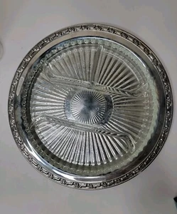 Silverplate Oneida "Brookline" Serving Tray /w Glass Relish 12.25" - Picture 1 of 17