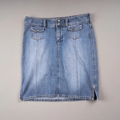 Falda de mezclilla Silver Jeans para mujer 31 Lavado medio Algodón con botones frontales Midi Bolsillos Foto 1 de 4