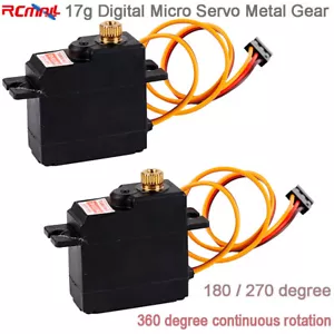 2pcs Micro Servo Digitale 17g Ingranaggio Metallo 180/270 Gradi 360 Rotazione Continua - Foto 1 di 4