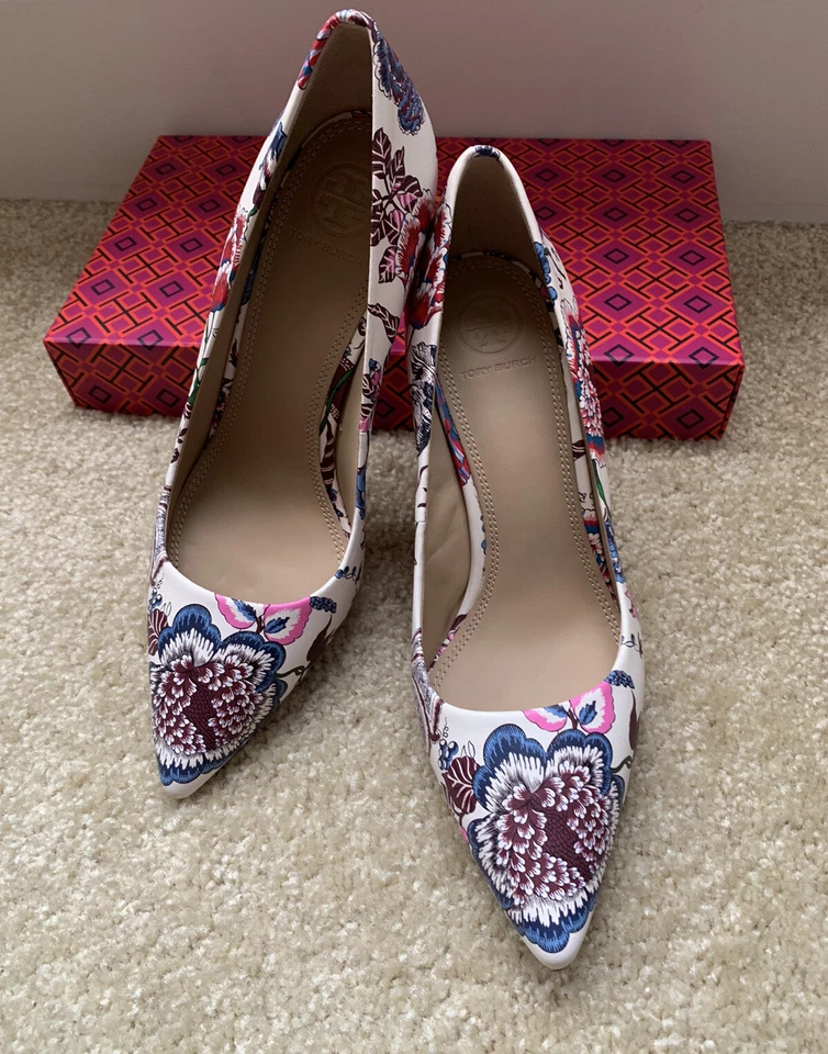 Tory Burch 'elana' 85mm Floral Printed Leather PUMPS High Heel Sz 6.5