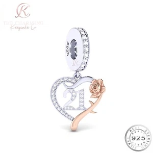 21. Geburtstag Charm echt 925 Sterling Silber & Roségold - 21 Jahre Meilenstein - Bild 1 von 4