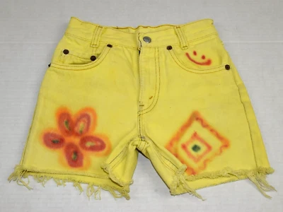 Pantalones Cortos Levis Jean Vintage Niños Talla 8 1992 Amarillo Teñido Graffiti Hecho en EE. UU. Foto 1 de 4
