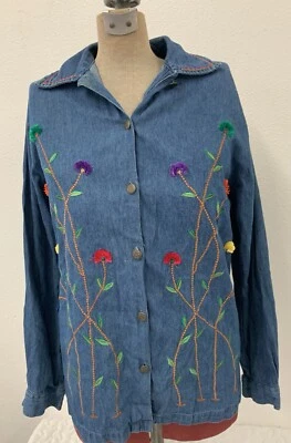 Blusa vaquera vintage bordada cambray con botones Cottagecore Haband pequeña Foto 1 de 4
