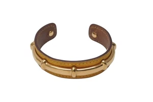 HERMES Agata Bangle Bracelet Yellow Leather Gp Gold Hardware 22.5G Accessories J - Picture 1 of 9