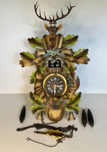 LARGE MUSICAL Cold War Era W. German Black Forest HUNTER Cuckoo Clock RUNNING - Picture 1 of 23