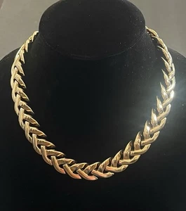 1990s BOLD Gold Tone Metal Large Link Statement Collar Necklace 15.5-18" Adj - Picture 1 of 3