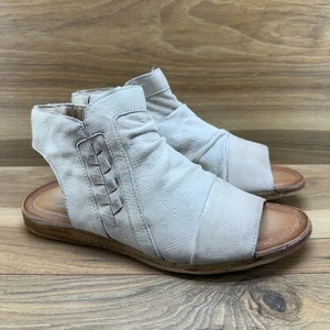 Miz Mooz Flaire Scrunch Sandals 37 Wide 7 W Linen Leather Ankle Strap Zip Flats - Picture 1 of 11