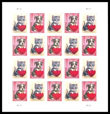 LOVE KITTEN PUPPY STAMPS 2023 Issue SC#5745 MNH Full Sheet OF 20 Forever - Image 1 of 3