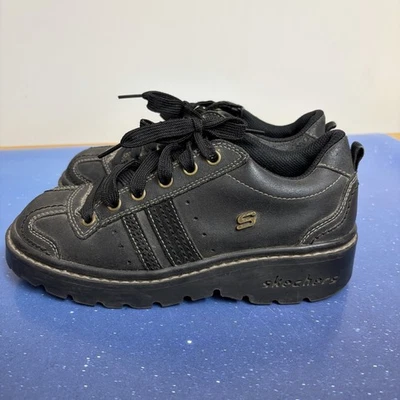 VTG 90s Y2K Skechers Womens/Girls Oxford Black Leather Chunky Size 5.5 Grunge - Image 1 of 4