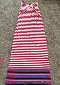 Tommy Hilfiger Maxi Dress M Red White Blue Stripe Halter Summer Beach - Picture 1 of 8