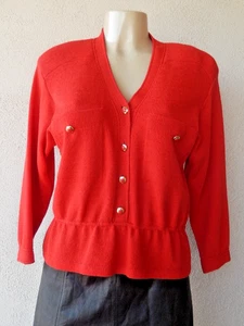 St John By Marie Gray VTG red Gold Buttons Santana Knit Sweater S 14 - Picture 1 of 10