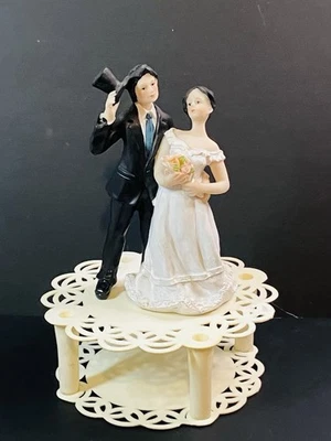 Vintage 70’s Hand Painted Porcelain Bride And Groom Cake Topper - Image 1 of 4