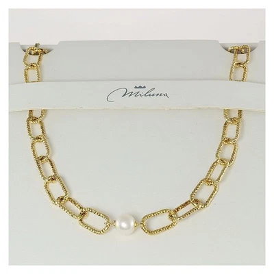 Girocollo MILUNA, con perla centrale, argento 925 rodiato oro giallo - Immagine 1 di 2