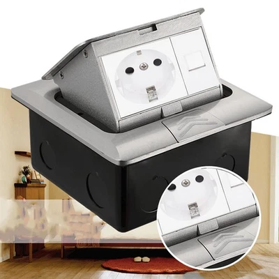 Bodensteckdose Wasserdichte 1 Steckdose + 1 Netzwerk Fußbodensteckdose Mit - Bild 1 von 4