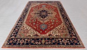 Red Blue Heriz Serapi Classic Retro High Quality Rug Hand Knotted 100% Wool Rug - Picture 1 of 12