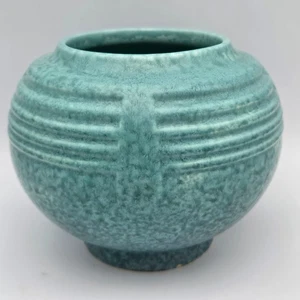 Vtg Roseville Tourmaline Vase Green Mottled Round Bulbous Ribbed Art Deco #238-5 - Picture 1 of 17