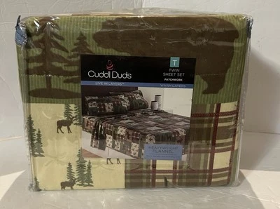 Conjunto de lençóis gêmeos de lã quente aconchegante patchwork Cuddl Duds Adirondack novo com etiquetas MSRP$59,99 - Imagem 1 de 3