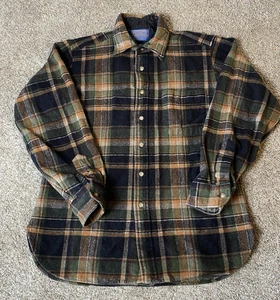 Pendleton Vintage Women's Wool Plaid Shirt SZ L Green Black Brown USA Made - Picture 1 of 13