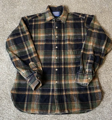 Pendleton Vintage Women's Wool Plaid Shirt SZ L Green Black Brown USA Made - Image 1 of 4